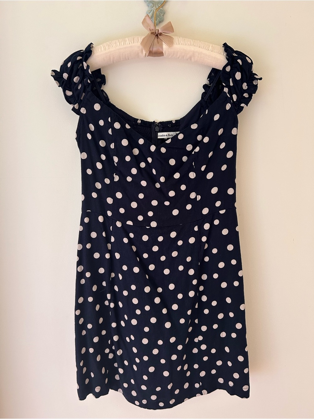 A&F Polka Dot Bardot Mini Dress in Navy 
Size: M
NWOT